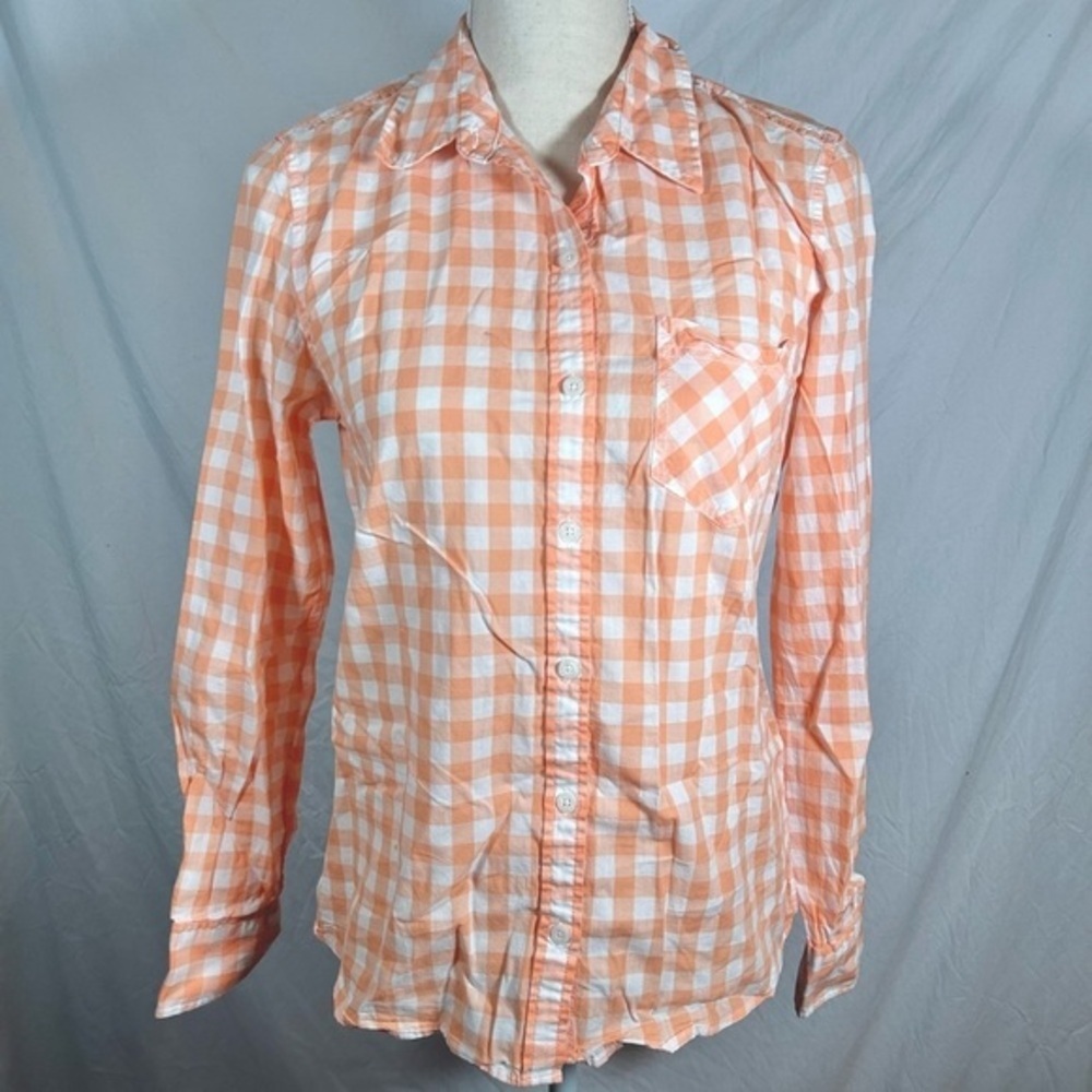 Patagonia Shirt Women's Orange Gingham Long Sleeve Brookgreen Button Down XS‎